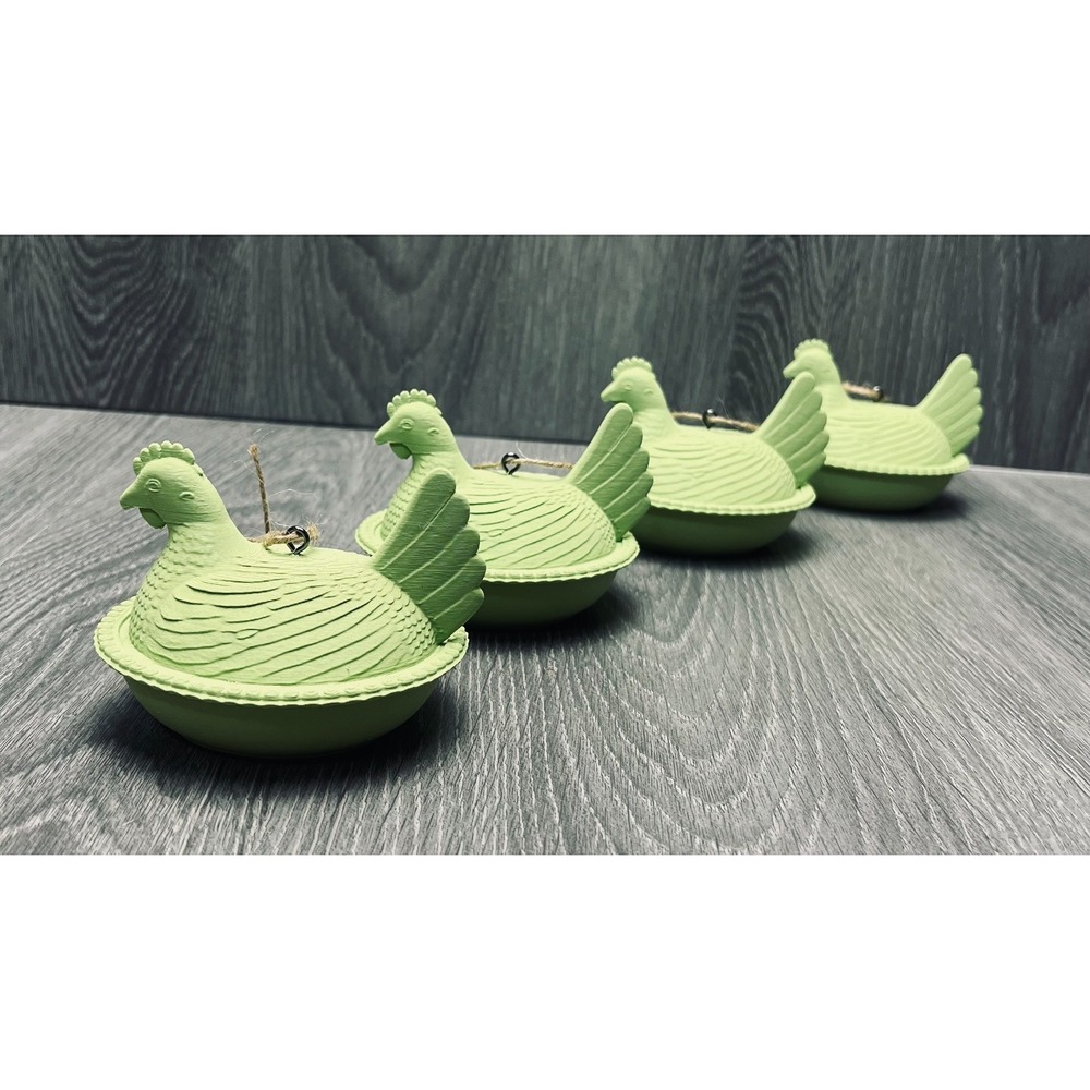 4PC Hen on Nest Chicken HON Ornaments 3D Printed Rustic Farmhouse Decor Green - Picture 2 of 6